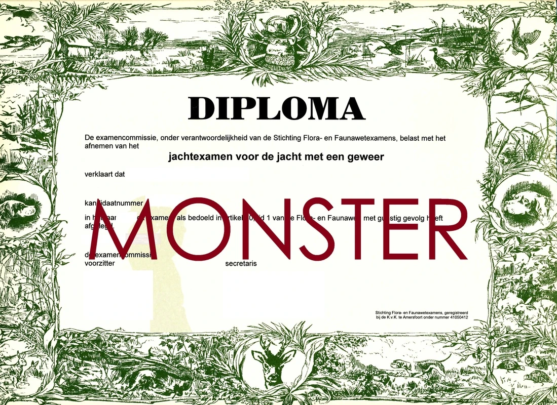 Voorbeeld van het jachtdiploma